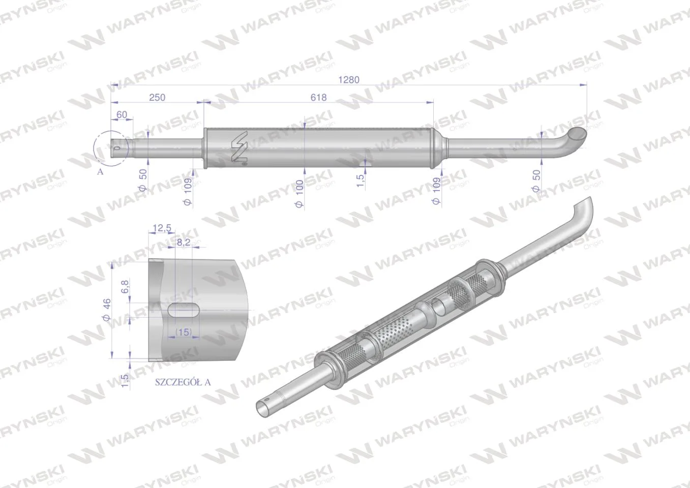 Tłumik okrągły długi 5.4kg 1280mm C-360 INOX WARYŃSKI - obrazek 3