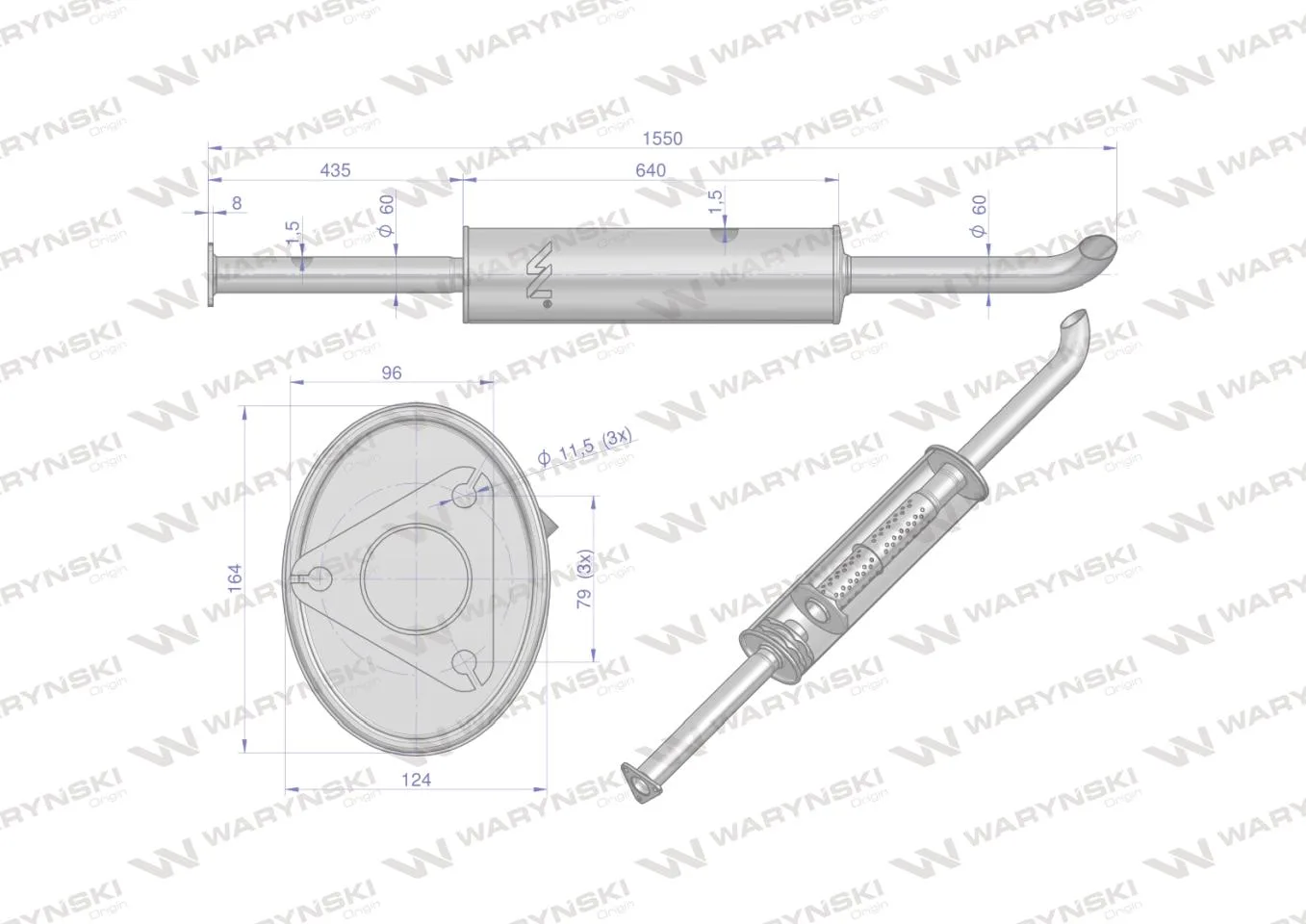Tłumik prosty długi 1550mm 8kg C-385 INOX WARYŃSKI - obrazek 3