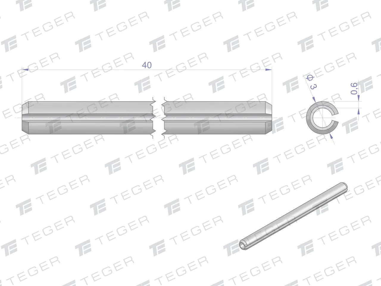 Kołek sprężysty 3x40 TEGER, (sprzedawane po 10) - obrazek 2
