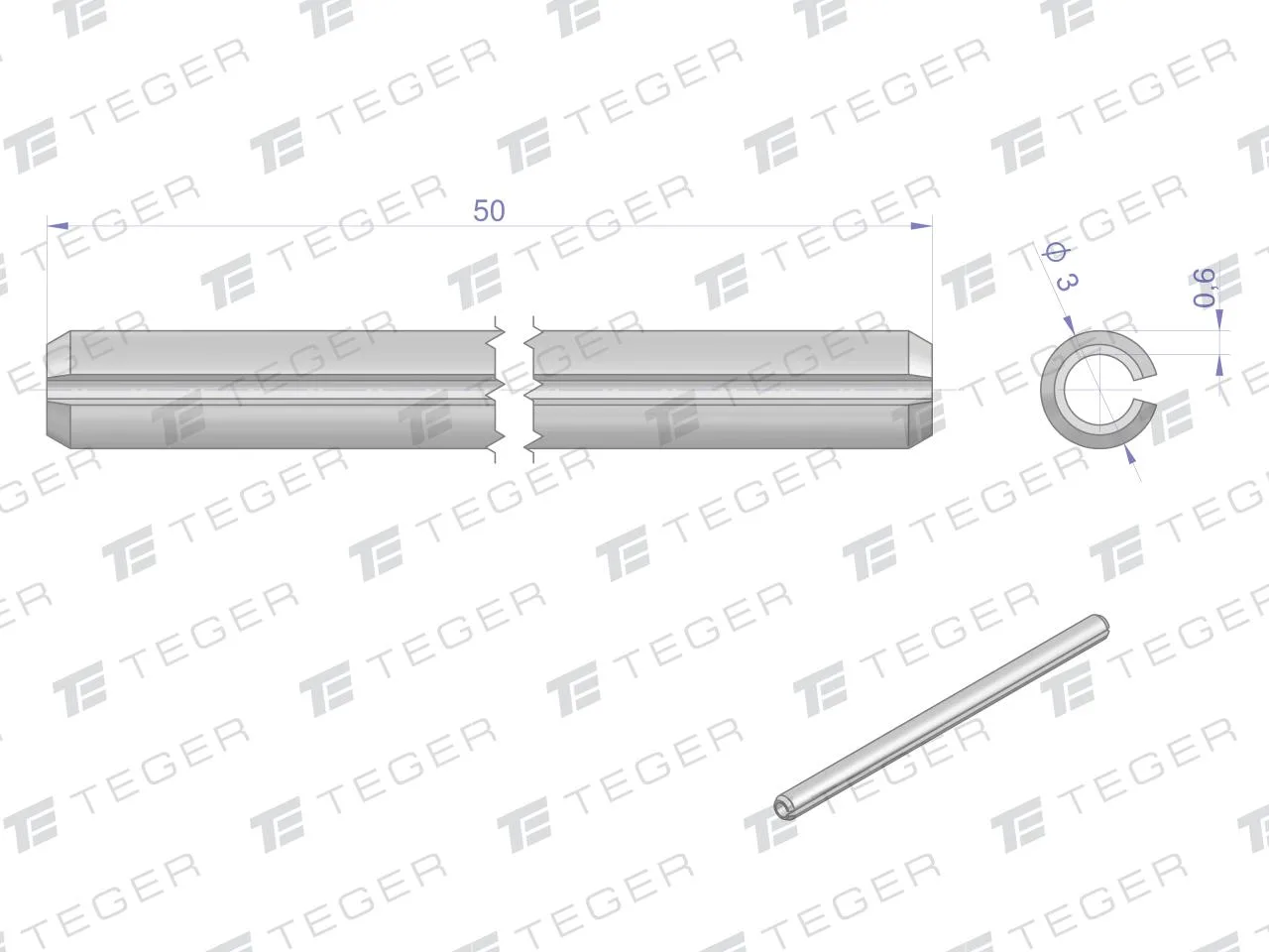Kołek sprężysty 3x50 TEGER, (sprzedawane po 10) - obrazek 2