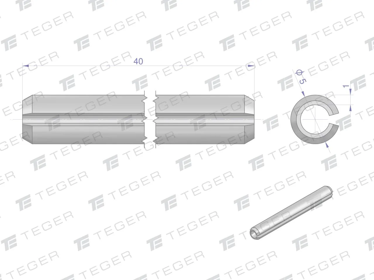 Kołek sprężysty 5x40 TEGER, (sprzedawane po 10) - obrazek 2