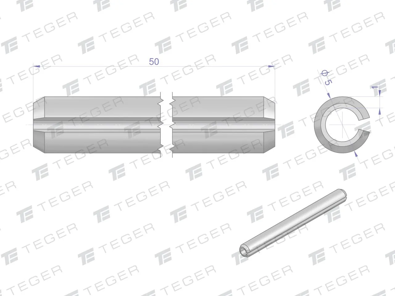 Kołek sprężysty 5x50 TEGER, (sprzedawane po 10) - obrazek 2