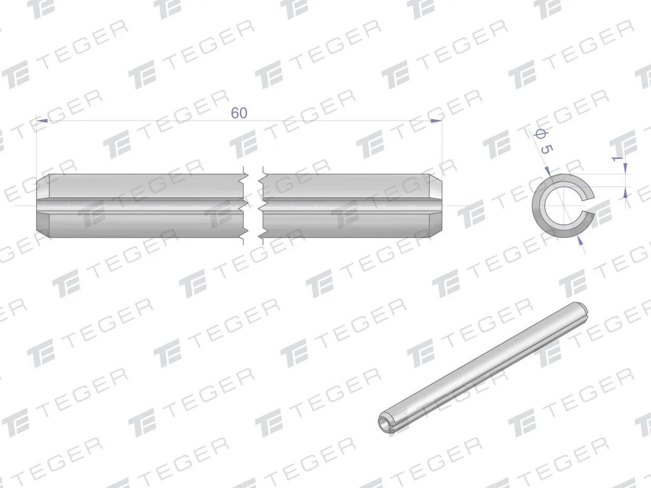 Kołek sprężysty 5x60 TEGER, (sprzedawane po 10) - obrazek 2