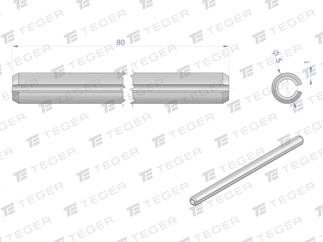 Kołek sprężysty 5x80 TEGER, (sprzedawane po 10) - obrazek 2