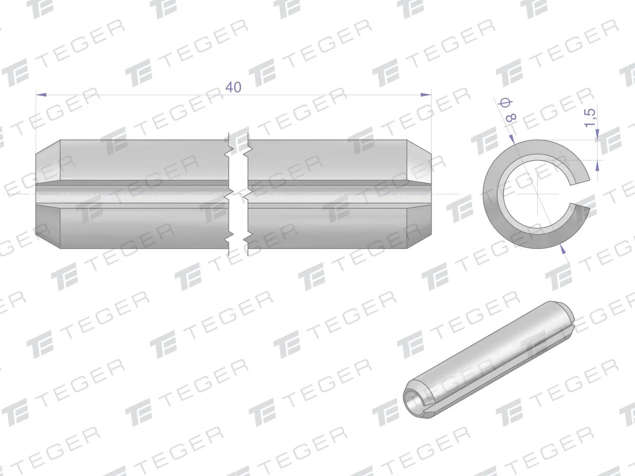 Kołek sprężysty 8x40 TEGER, (sprzedawane po 10) - obrazek 2