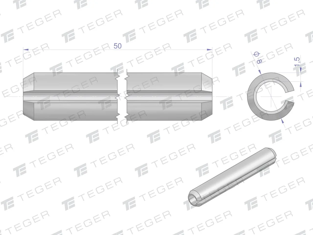Kołek sprężysty 8x50 TEGER, (sprzedawane po 10) - obrazek 2