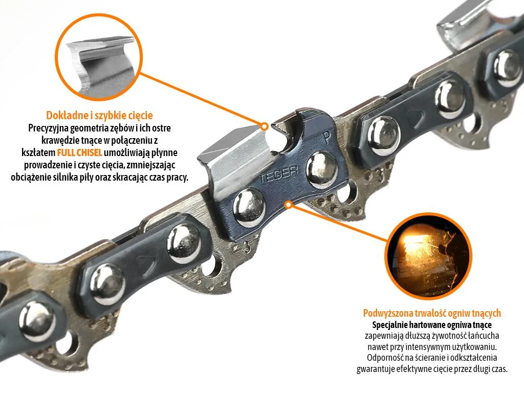 Łańcuch tnący do piły, 13" (33 cm) / 0,325" 1,3mm 56 og. /PEŁNE DŁUTO/, Teger - obrazek 2