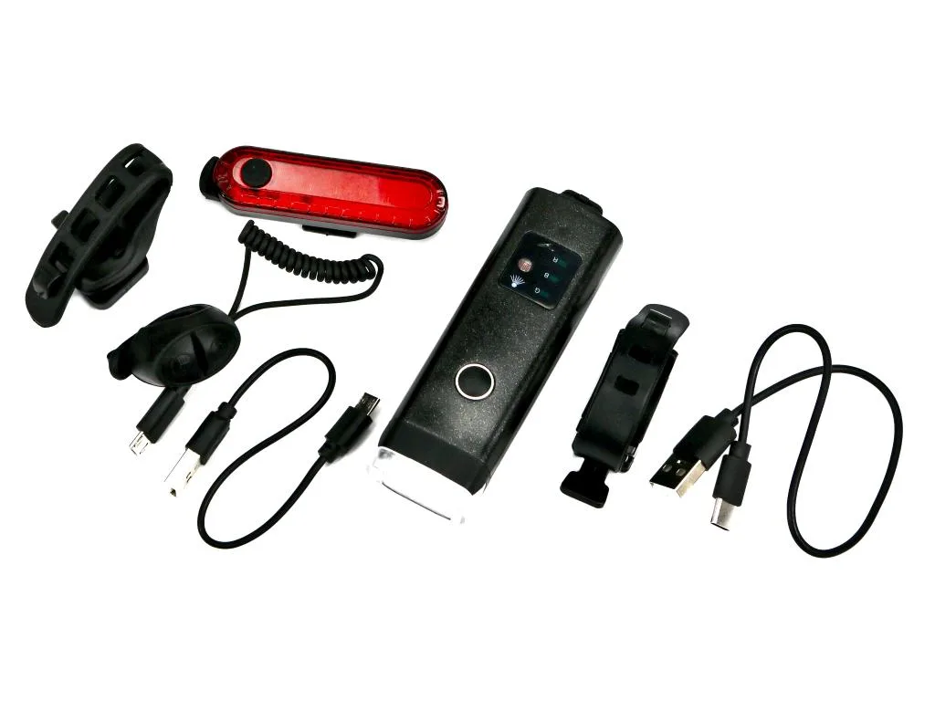 Zestaw lamp rowerowych, latarka LED przednia 2000 mAh i latarka LED tylna 150mAh ładowane USB z klaksonem Teger - obrazek 3