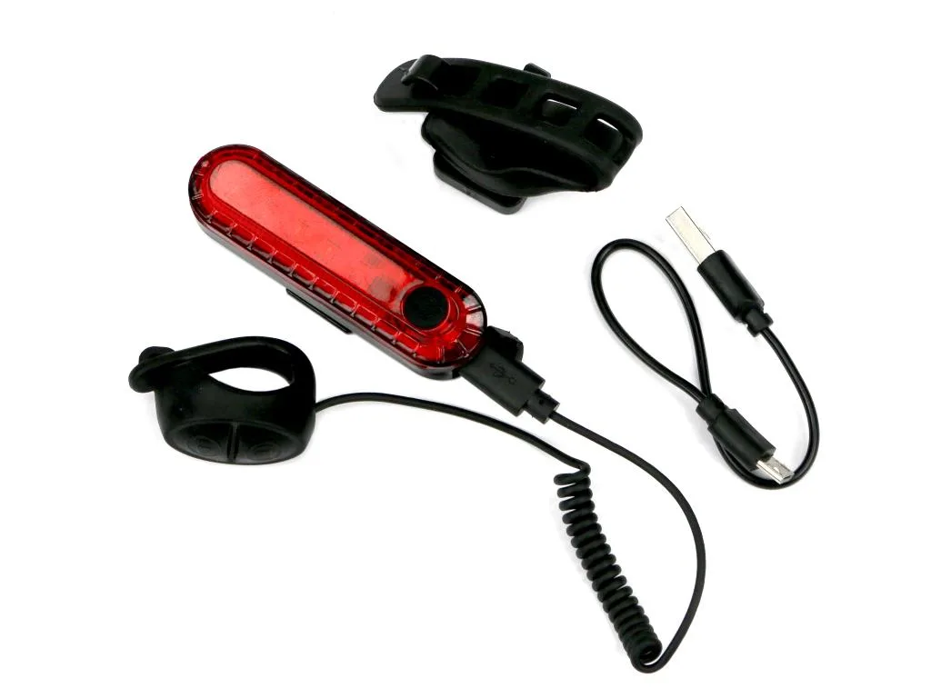 Zestaw lamp rowerowych, latarka LED przednia 2000 mAh i latarka LED tylna 150mAh ładowane USB z klaksonem Teger - obrazek 4