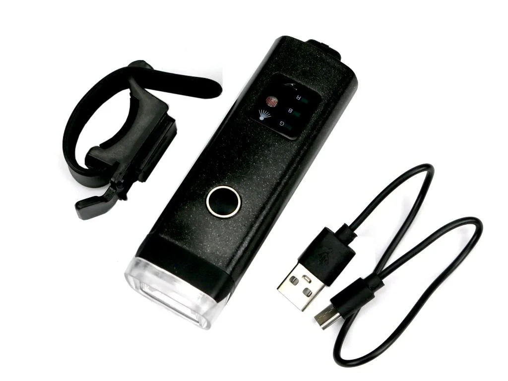 Zestaw lamp rowerowych, latarka LED przednia 2000 mAh i latarka LED tylna 150mAh ładowane USB z klaksonem Teger - obrazek 5