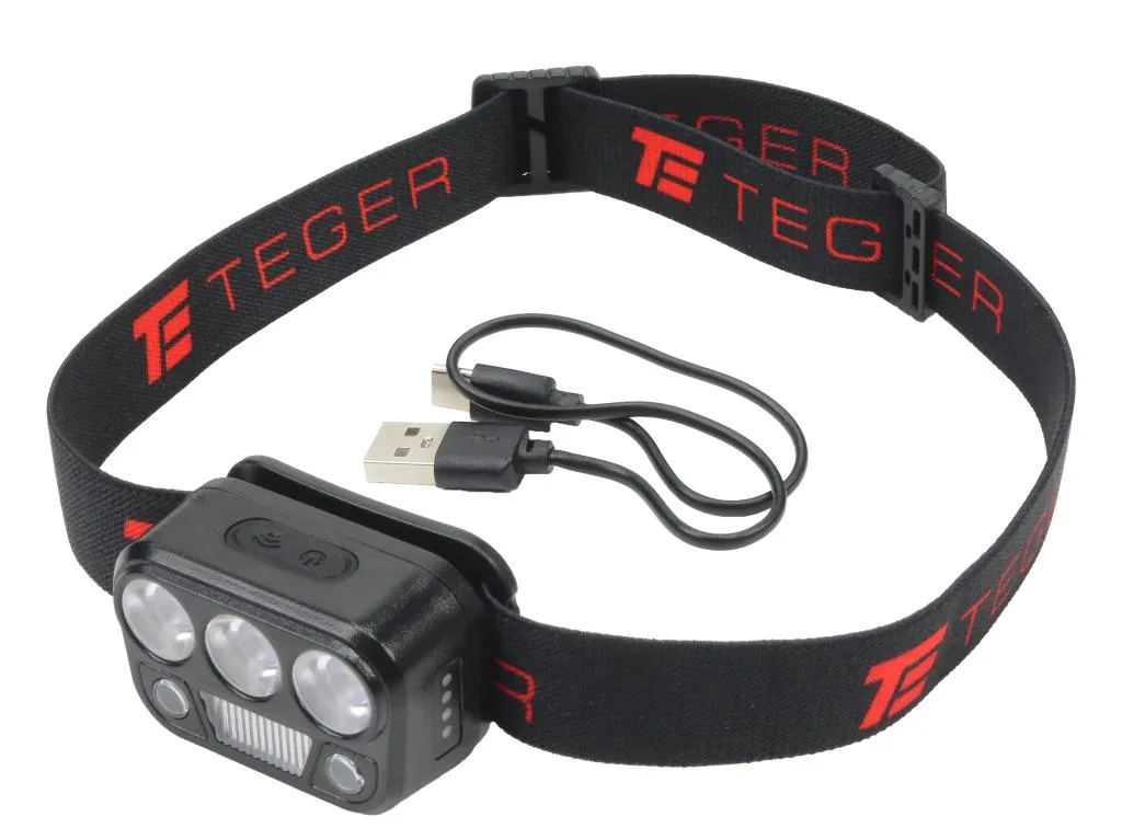 Latarka czołówka LED COB, 200 lm uruchamiana gestem akumulator 650 mAh ładowana USB-C, Teger - obrazek 2