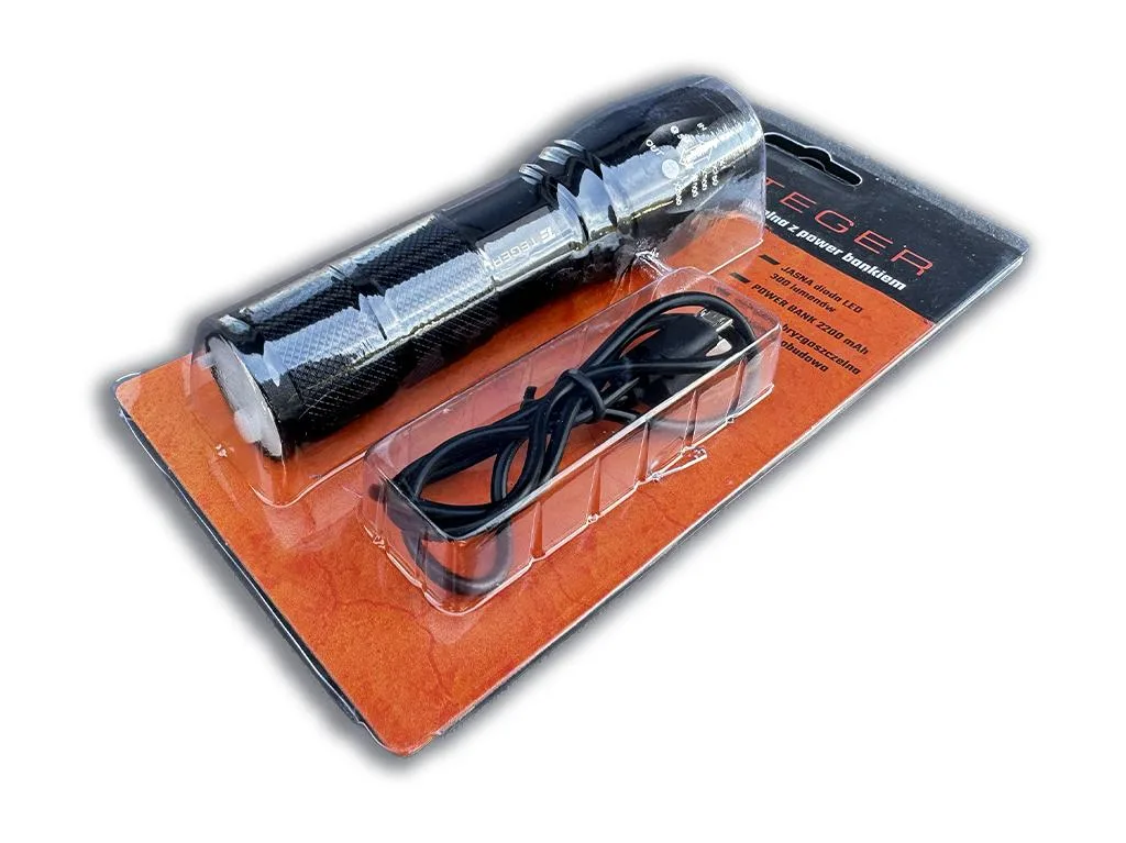 Latarka uniwersalna ładowana USB z funkcją POWER BANK 2200mAh XPS 300 lm Teger - obrazek 4