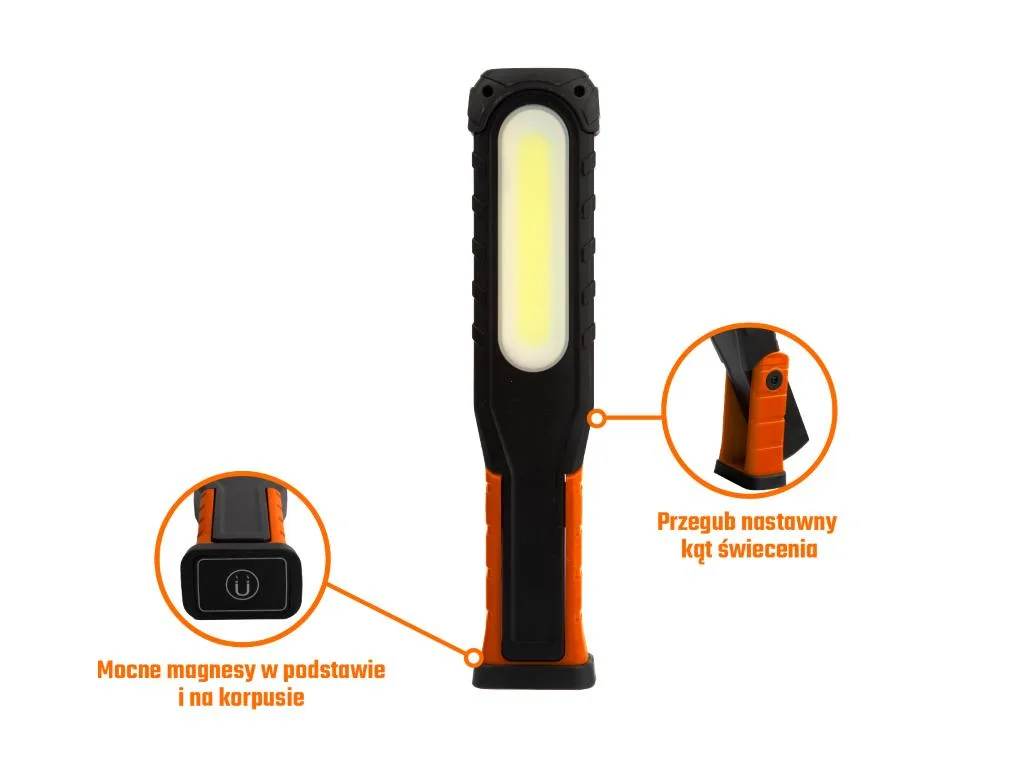 Lampa warsztatowa, latarka LED COB XPG wzmocniona obudowa 1100lm 5000 mAh, z powerbankiem, Teger - obrazek 6
