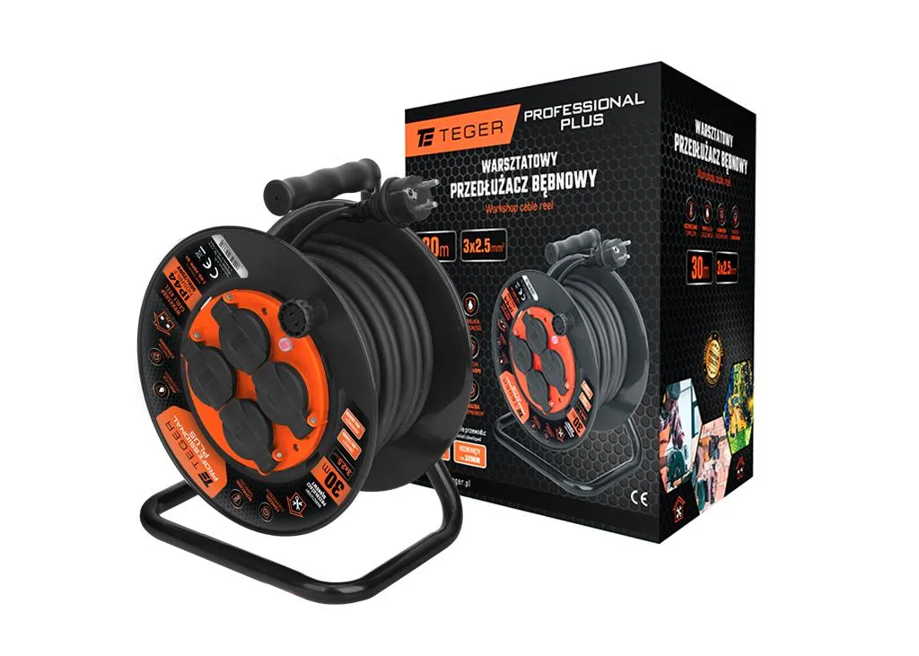 Przedłużacz bębnowy, warsztatowy PROFESSIONAL, 3X2,5mm, IP44, H05RR-F, cert. CE / 30M, Teger
