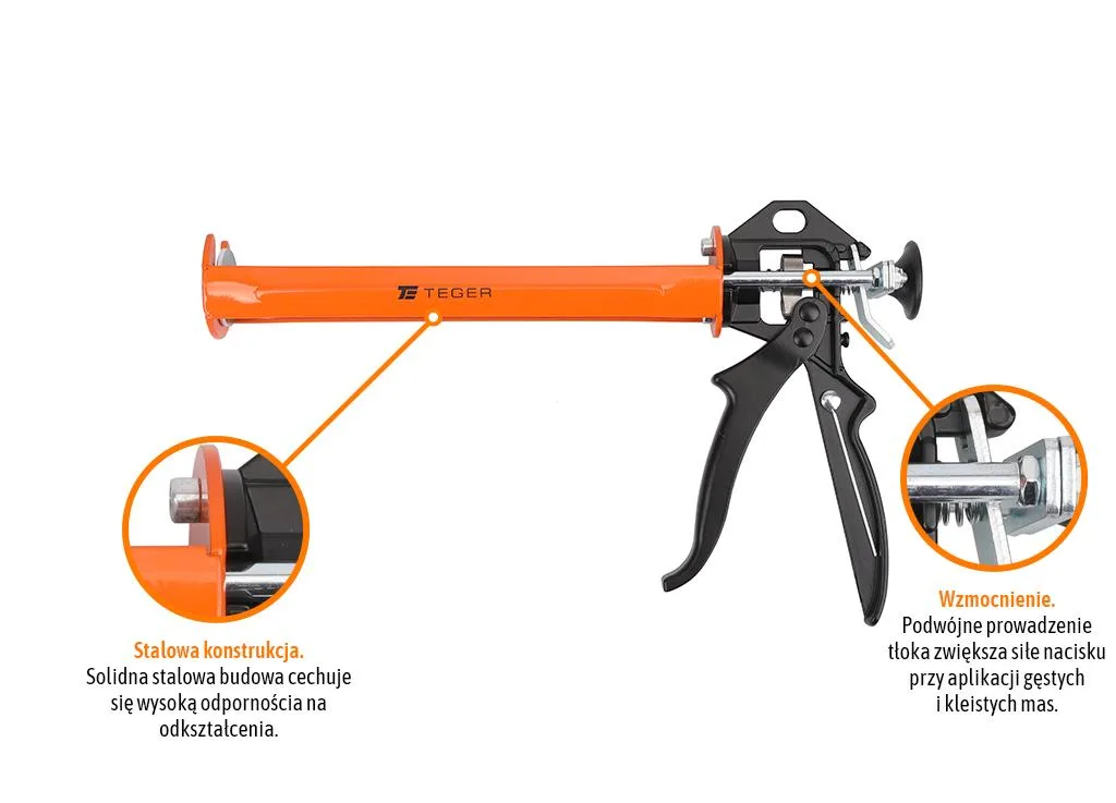 Wyciskacz do mas silikonowych 245 mm - bez blokady wypływu masy - wzmocniony / TEGER - obrazek 2