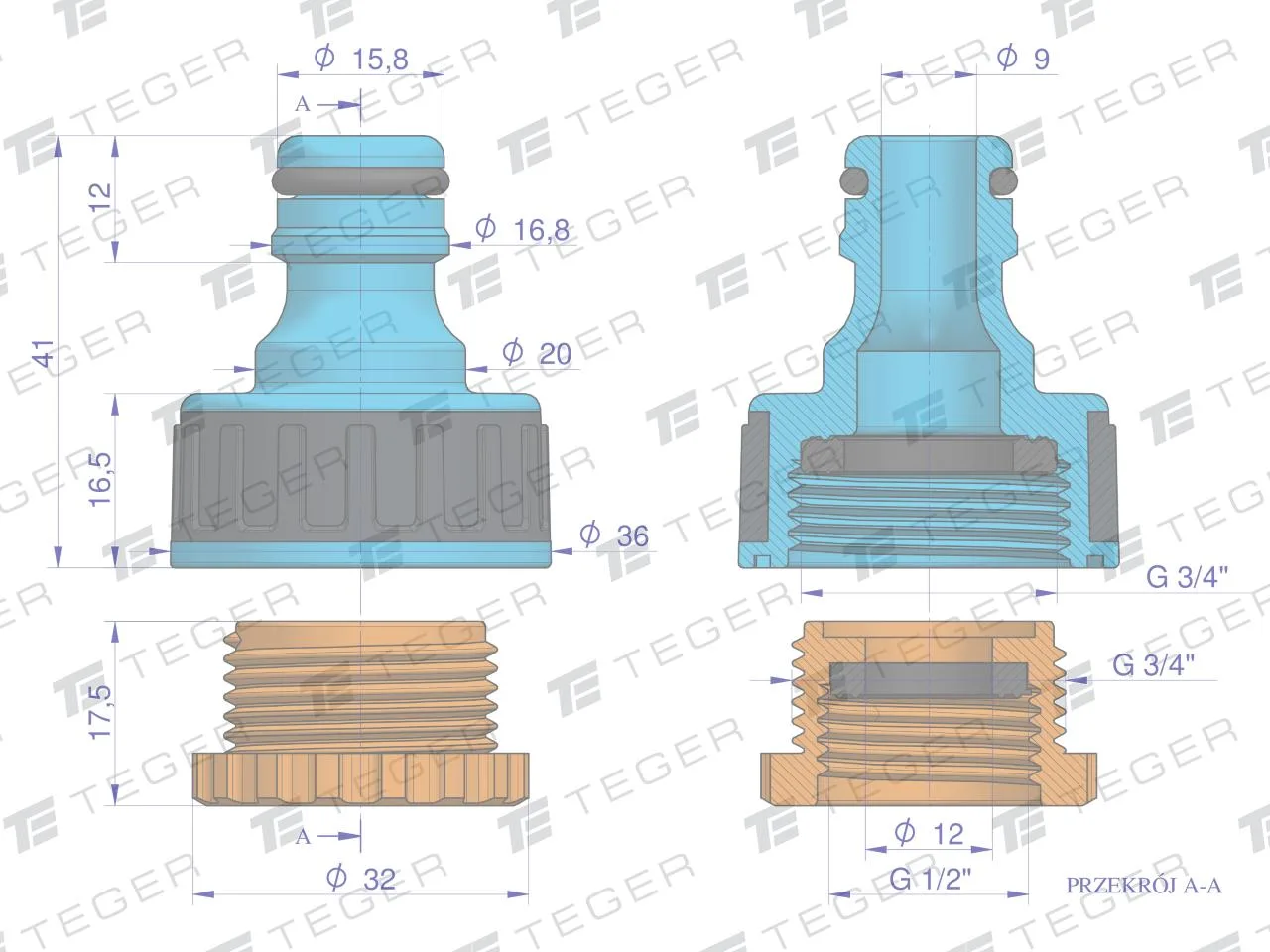 Przyłącze do kranu 1/2" & 3/4" / TEGER - obrazek 4