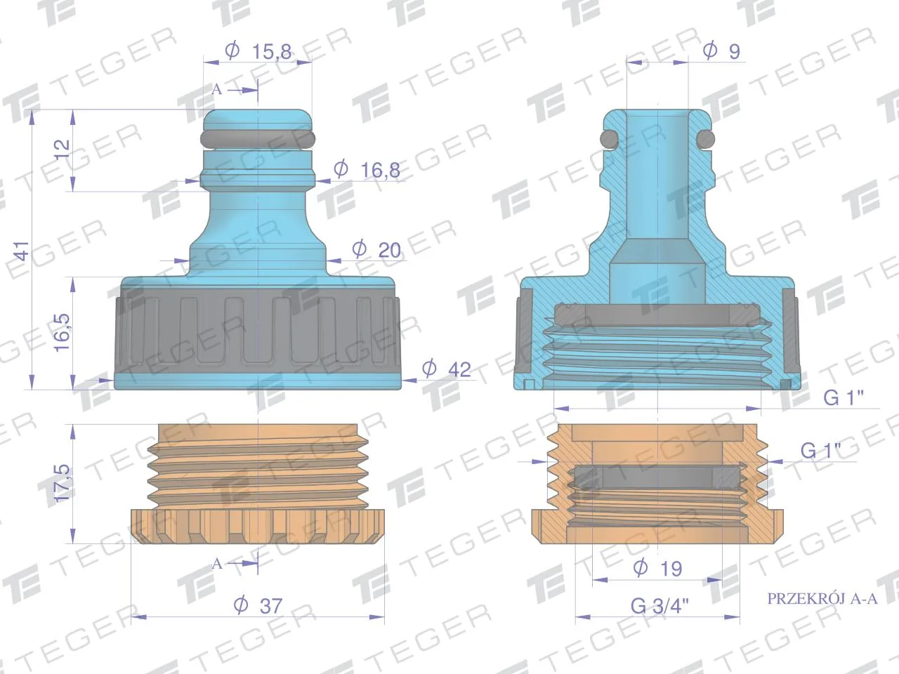 Przyłącze do kranu 3/4" & 1" / TEGER - obrazek 4