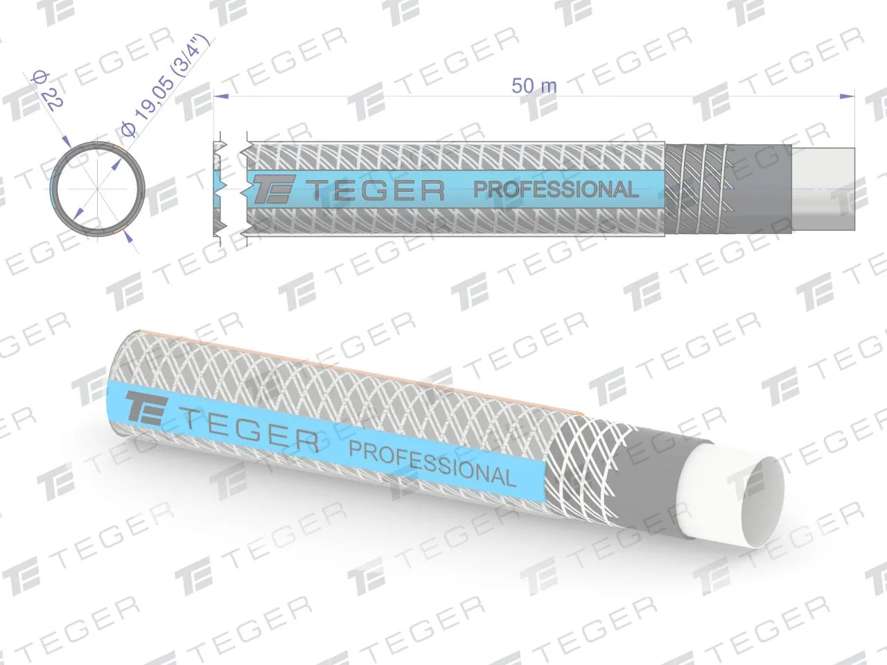 Wąż ogrodowy "PROFESSIONAL- EXTRA FLEX" FI 3/4". 50m / TEGER - obrazek 3