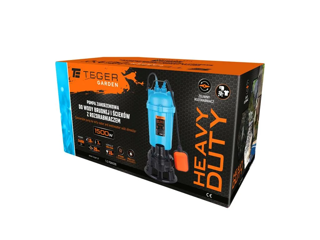Pompa zanurzeniowa do wody brudnej i ścieków z rozdrabniaczem 1500W HEAVY DUTY, (włącznik pływakowy), TEGER - obrazek 2
