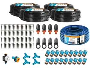 Zestaw nawadniania kropelkowego PROFESSIONAL 200 m z kompensacją (4 linie kroplujące. wąż 20m. szybkozłączki. zegar) / TEGER