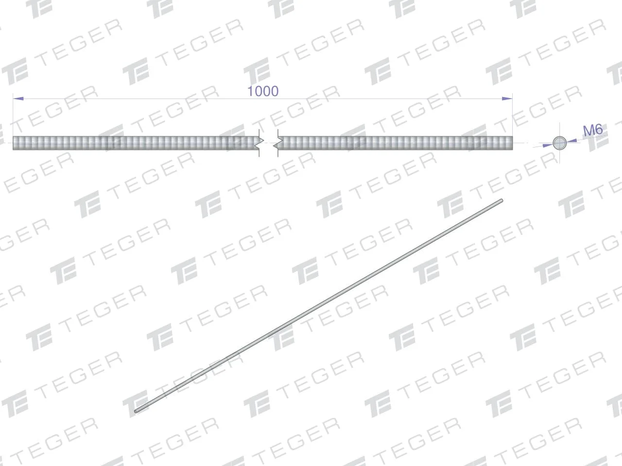 Pręt gwintowany M6 x 1000mm kl.8.8 DIN 975 ocynkowany TEGER (sprzedawane po 5) - obrazek 2
