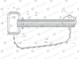 Sworzeń zaczepu z zawleczką i łańcuchem 28x165x205 TEGER