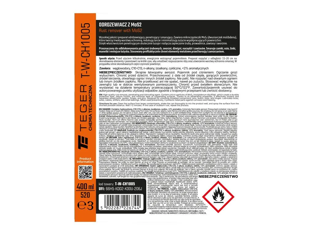 Odrdzewiacz z MOS2 400ml / TEGER - obrazek 3