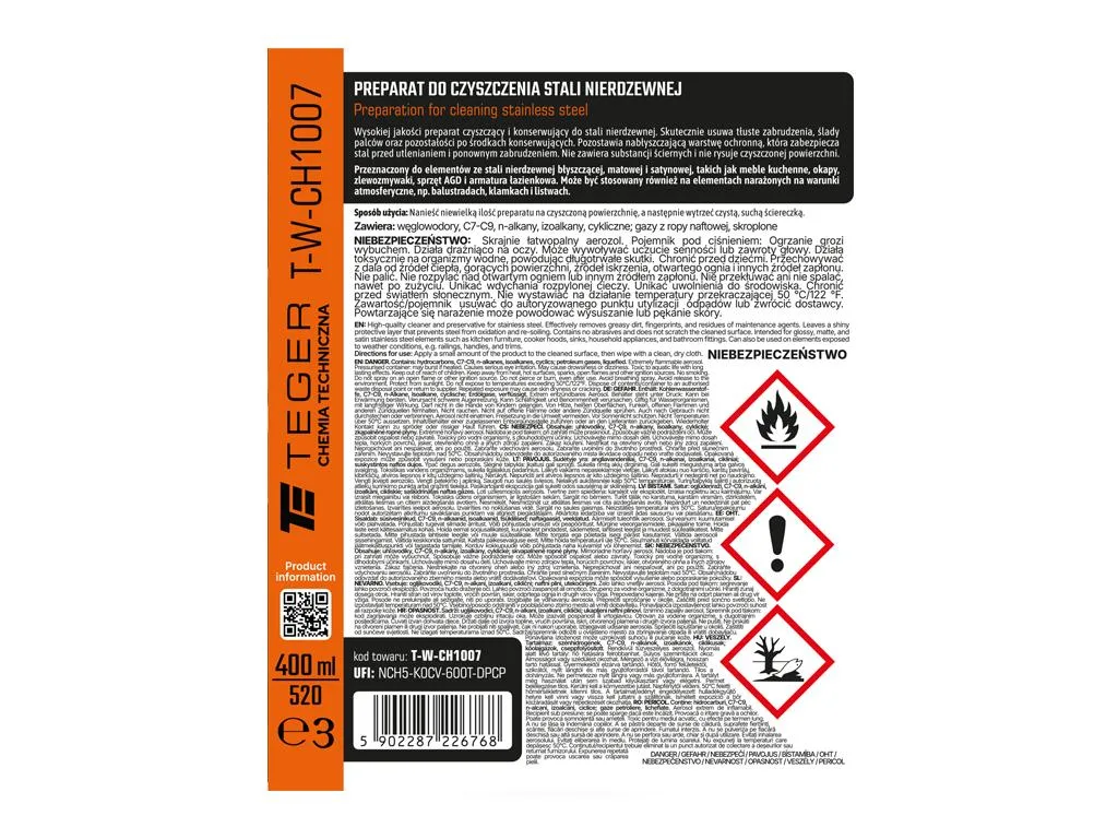 Preparat do czyszczenia stali nierdzewnej 400 ml / TEGER - obrazek 3