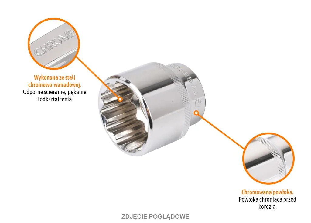 Klucz nasadowy 1/2" dwunastokątny 32 mm, CR-V, Teger - obrazek 2