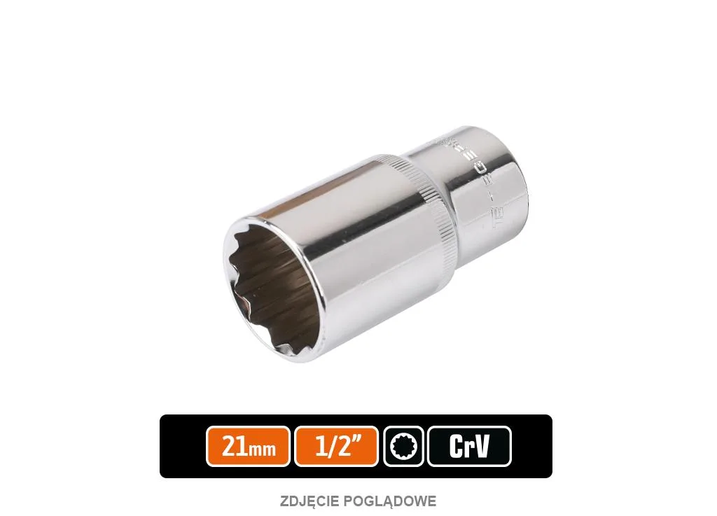 Klucz nasadowy 1/2" dwunastokątny długi 21 mm, CR-V, Teger