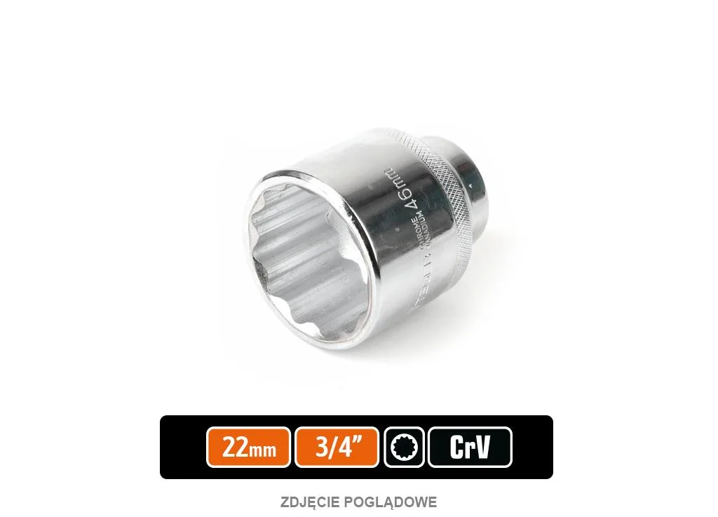 Klucz nasadowy 3/4" dwunastokątny 22 mm, CR-V, Teger