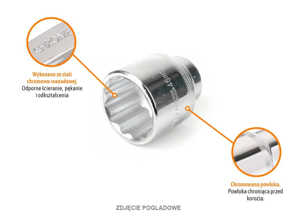Klucz nasadowy 3/4" dwunastokątny 32 mm, CR-V, Teger - obrazek 2