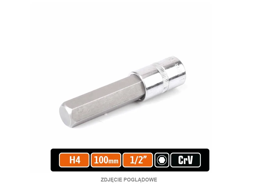 Klucz nasadowy 1/2" z bitem HEX H4x100 mm, S2/CR-V, Teger