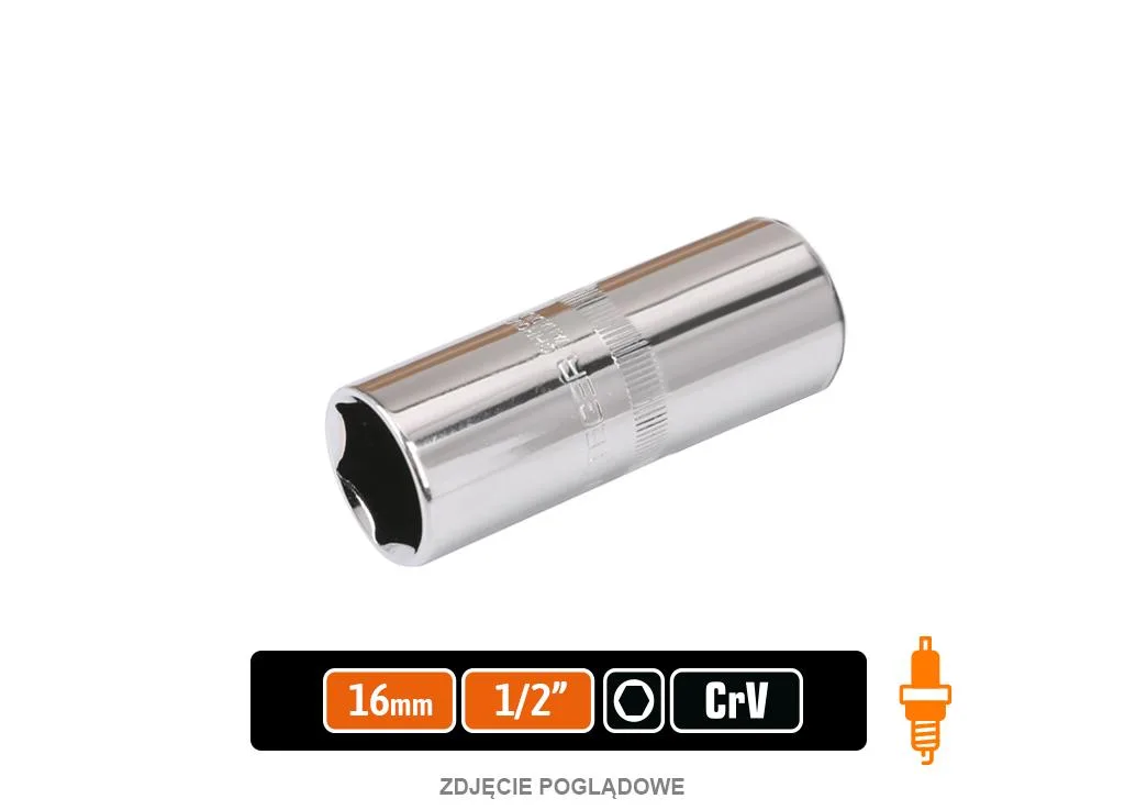 Klucz nasadowy 1/2" sześciokątny 16 mm - do świec, CR-V, Teger