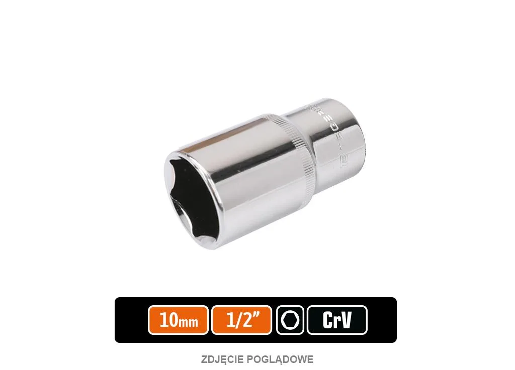 Klucz nasadowy 1/2" sześciokątny długi 10 mm, CR-V, Teger