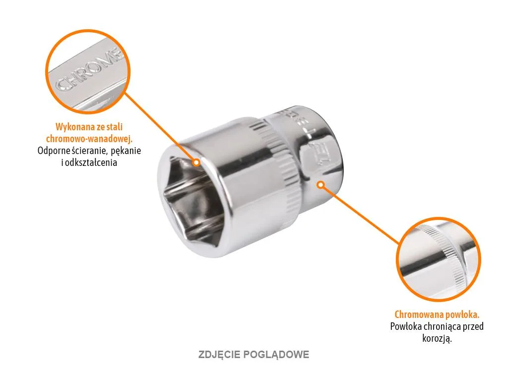 Klucz nasadowy 1/4" sześciokątny 14 mm, CR-V, Teger - obrazek 2