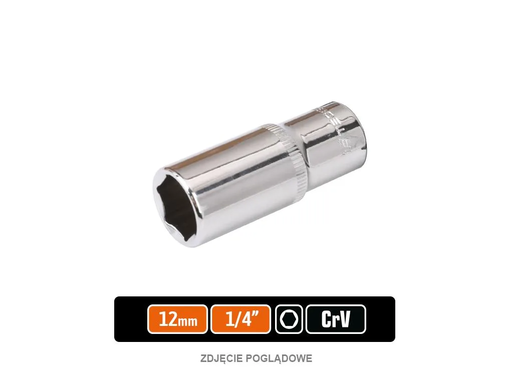 Klucz nasadowy 1/4" sześciokątny długi 12 mm, CR-V, Teger