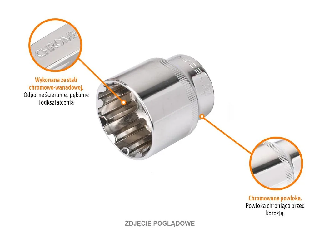 Klucz nasadowy 1/2" SPLINE 17 mm, CR-V, Teger - obrazek 2