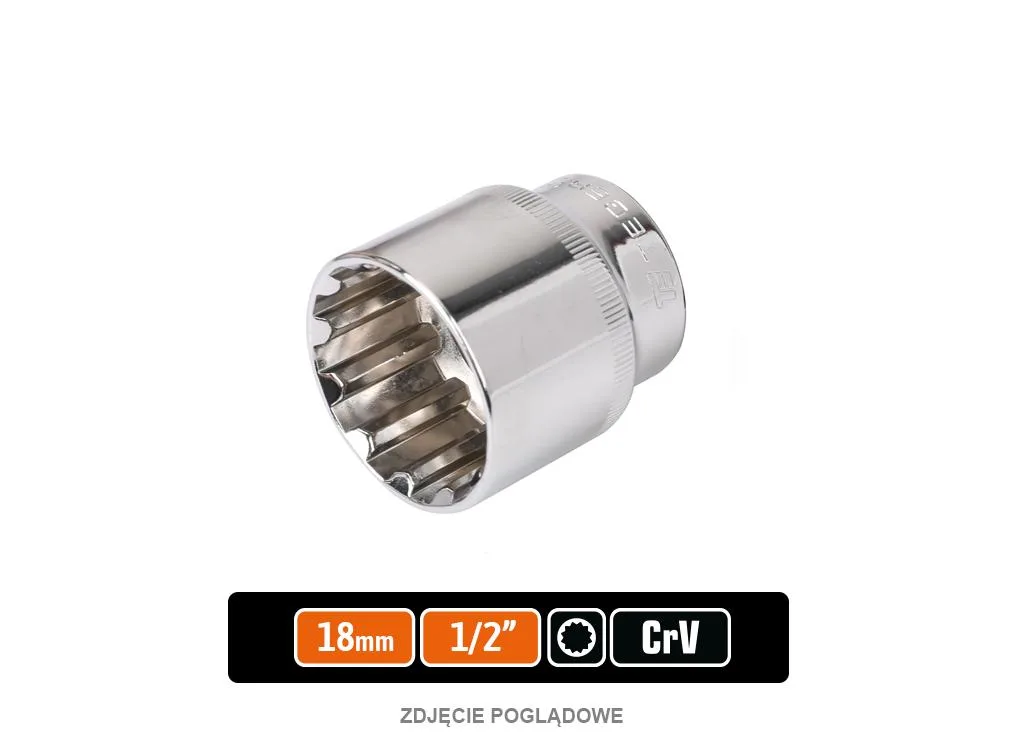 Klucz nasadowy 1/2" SPLINE 18 mm, CR-V, Teger