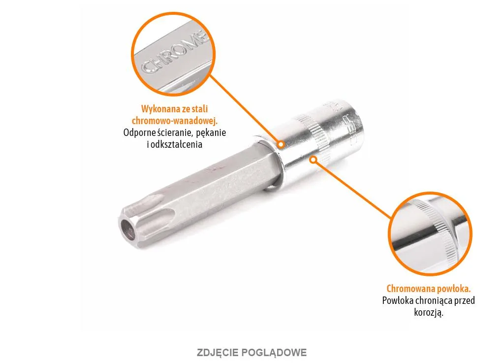 Klucz nasadowy 1/2" z bitem TORX T45x100 mm - z otworem, S2/CR-V, Teger - obrazek 2