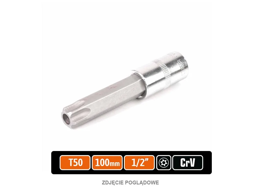 Klucz nasadowy 1/2" z bitem TORX T50x100 mm - z otworem, S2/CR-V, Teger
