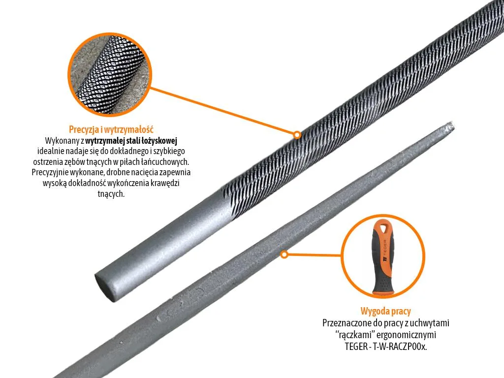 Pilnik okrągły do ostrzenia łańcucha, 4.5/200mm - 3/8"; 0,325" (sprzedawane po 12 szt), Teger - obrazek 2