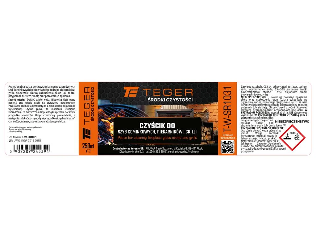Czyścik do szyb kominkowych, piekarników i grili, 250 ml., Teger - obrazek 3