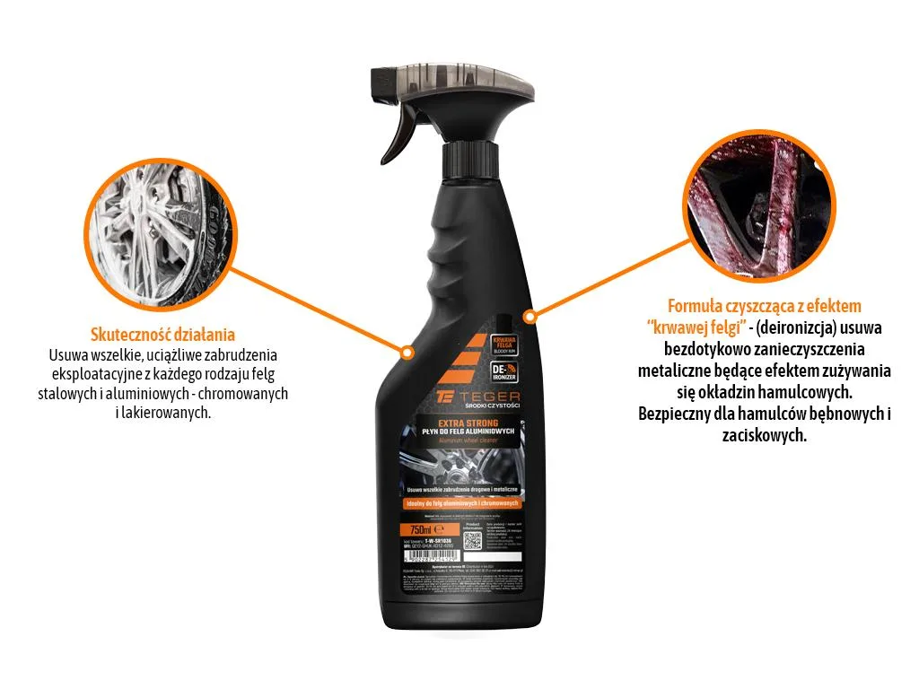 Płyn do mycia felg aluminiowych EXTRA STRONG (krwawa felga), 750ml - atomizer, Teger - obrazek 2