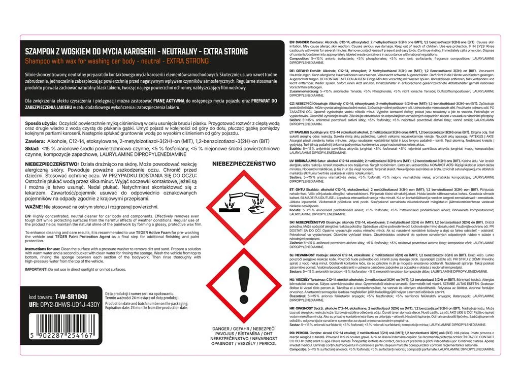 Szampon z woskiem do mycia karoserii - neutralny - EXTRA STRONG, 5l - koncentrat, TEGER - obrazek 3