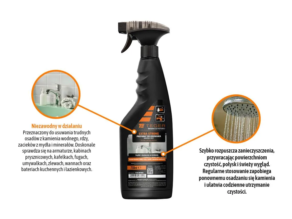 Preparat do usuwania osadów z kamienia i rdzy EXTRA STRONG, 750ml - atomizer, Teger - obrazek 2