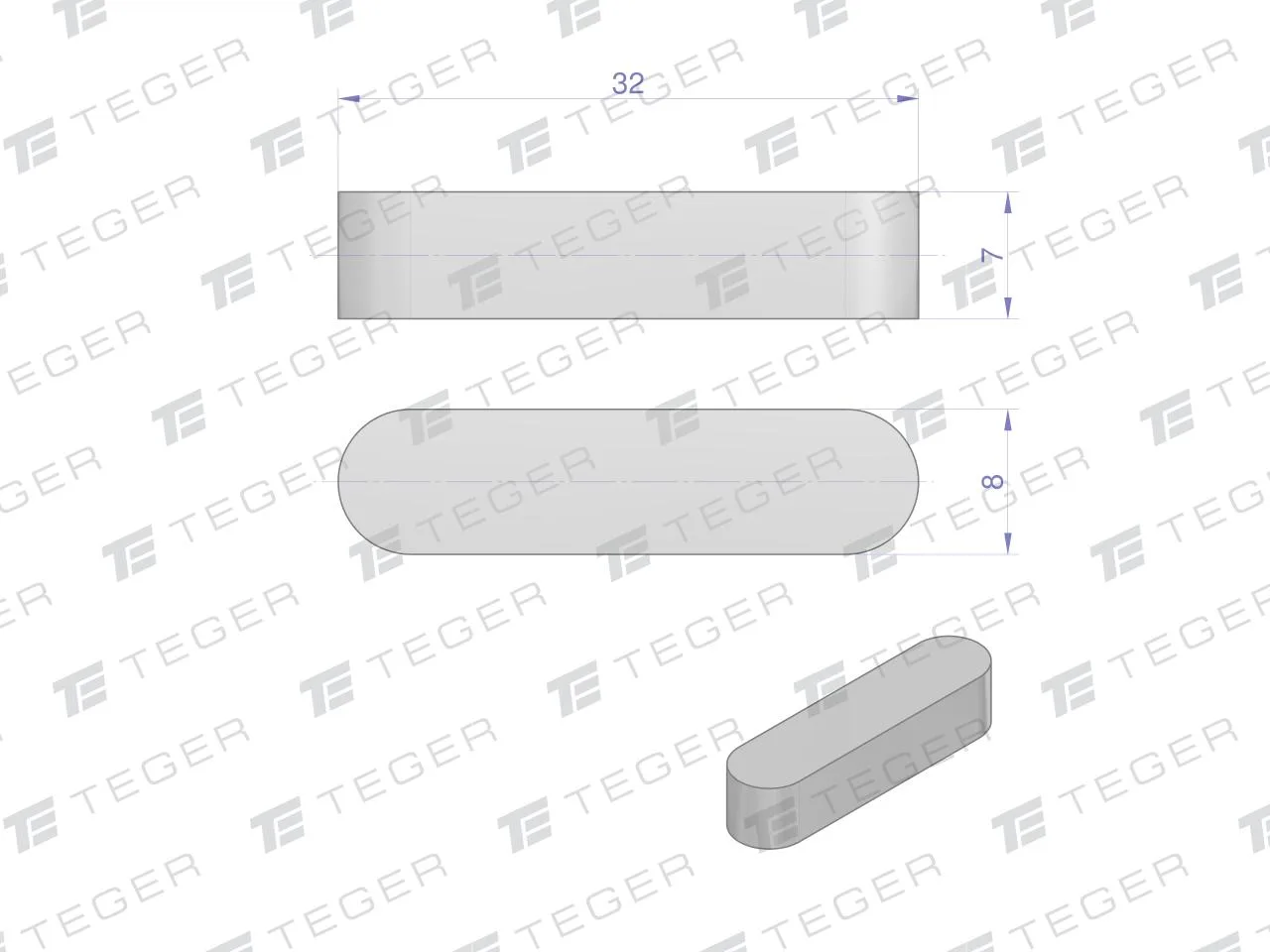 Wpust pryzmatyczny 8x7x32 TEGER, (sprzedawane po 10) - obrazek 2