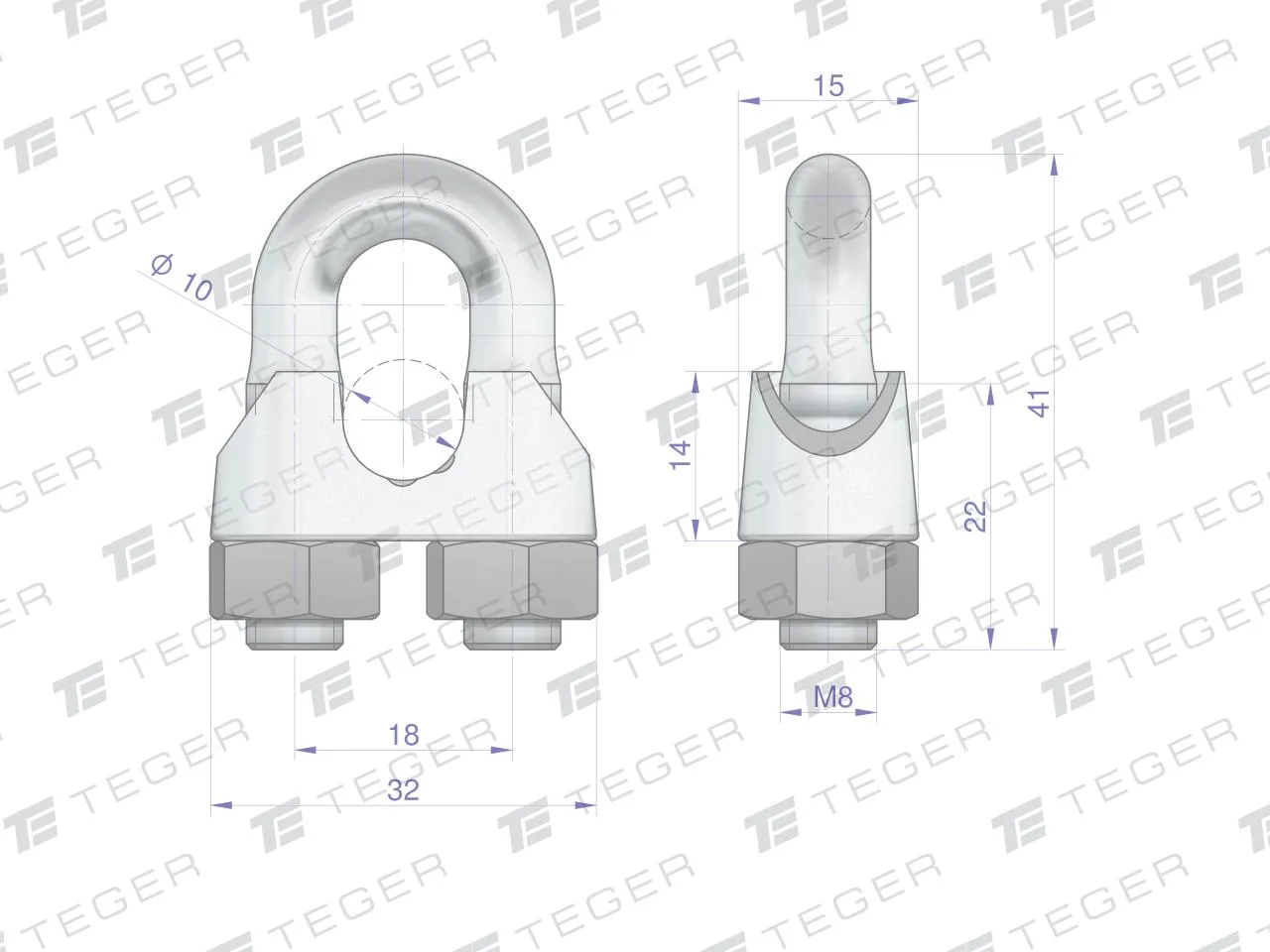 Zacisk linki stalowej 10mm TEGER, (sprzedawane po 10) - obrazek 2
