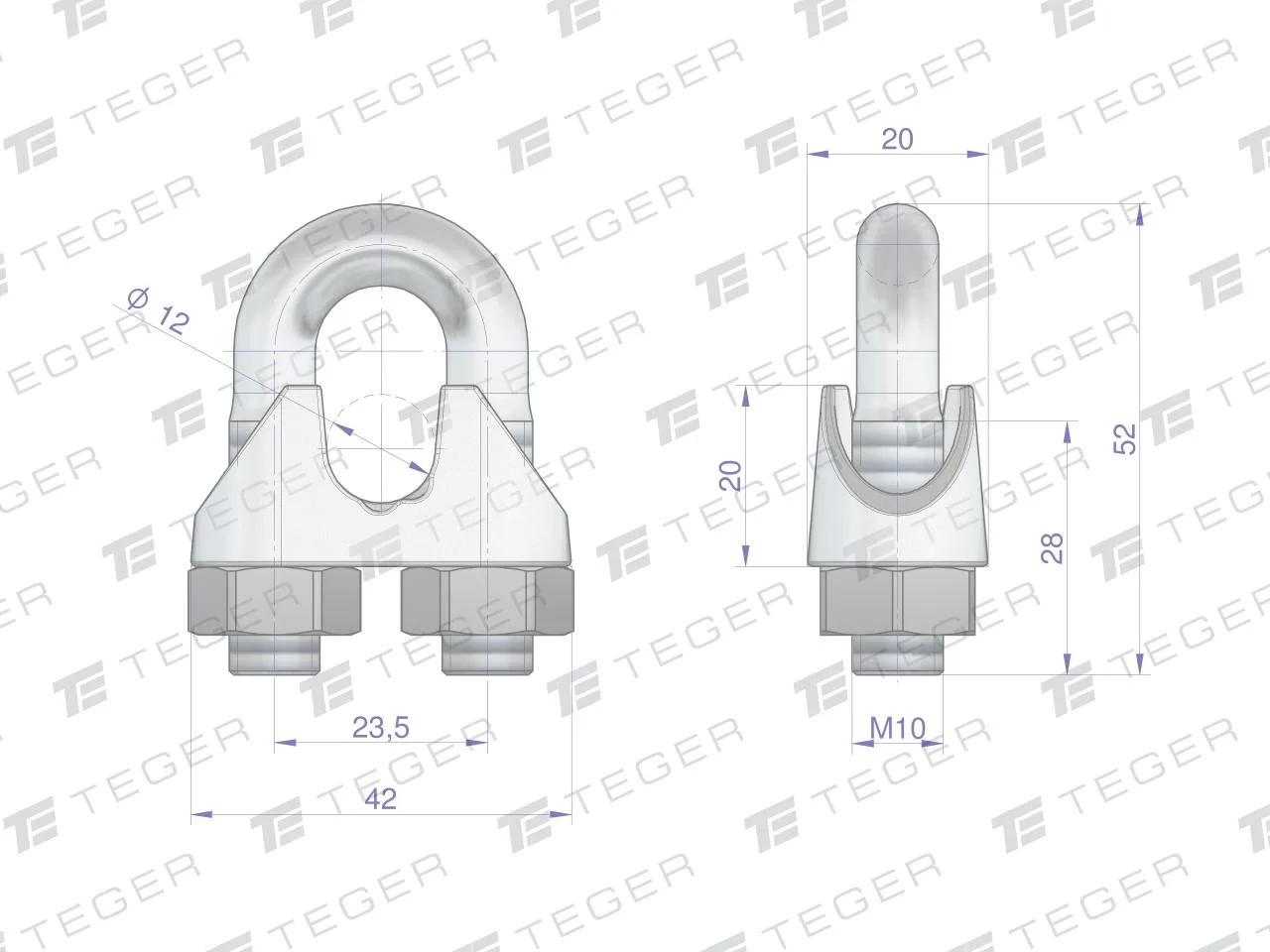 Zacisk linki stalowej 12mm TEGER, (sprzedawane po 10) - obrazek 2