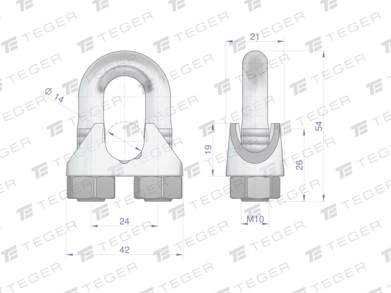 Zacisk linki stalowej 14mm TEGER, (sprzedawane po 10) - obrazek 2